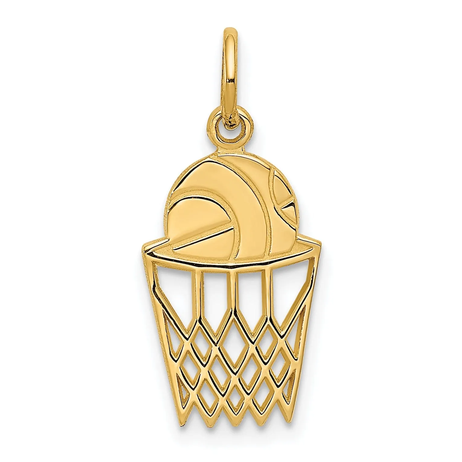 14k Yellow Gold Basketball in Net Charm Pendant