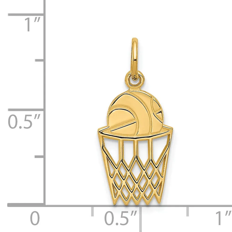 14k Yellow Gold Basketball in Net Charm Pendant