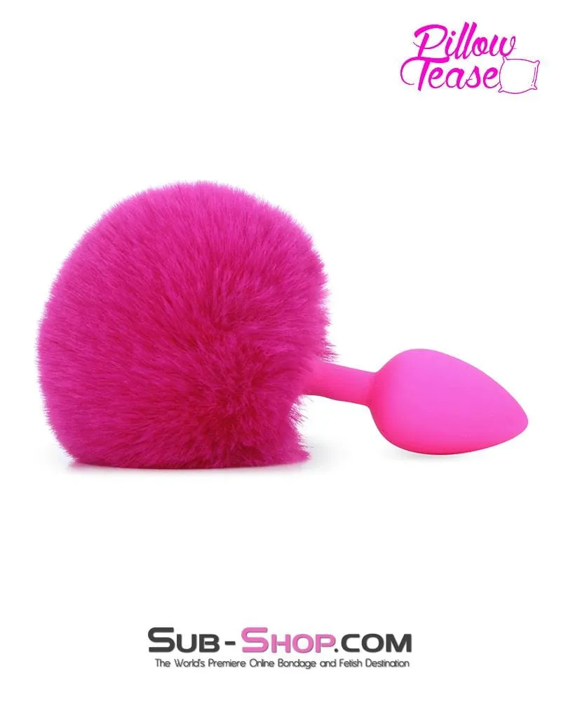 3717M-SIS      Sissy Hop Pink Powder Puff Bunny Tail, Small Pink Silicone Plug