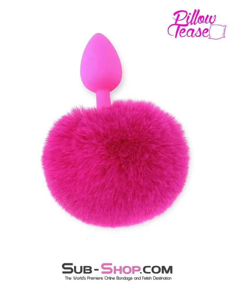 3717M-SIS      Sissy Hop Pink Powder Puff Bunny Tail, Small Pink Silicone Plug