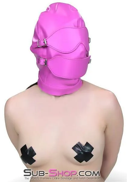 4748RS-SIS      Sissy Slave Hot Cross-Dressing Sissy Pink Full Bondage Hood with Ball Gag and Removable Blindfold and Gag Covers