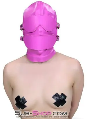 4748RS-SIS      Sissy Slave Hot Cross-Dressing Sissy Pink Full Bondage Hood with Ball Gag and Removable Blindfold and Gag Covers