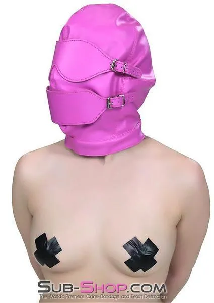 4748RS-SIS      Sissy Slave Hot Cross-Dressing Sissy Pink Full Bondage Hood with Ball Gag and Removable Blindfold and Gag Covers