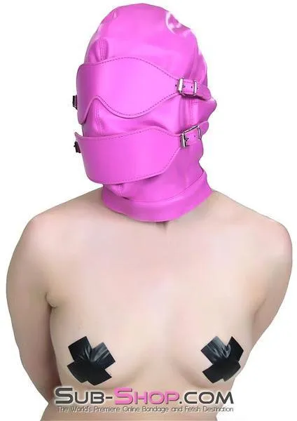 4748RS-SIS      Sissy Slave Hot Cross-Dressing Sissy Pink Full Bondage Hood with Ball Gag and Removable Blindfold and Gag Covers