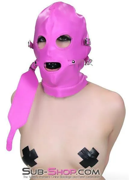4748RS-SIS      Sissy Slave Hot Cross-Dressing Sissy Pink Full Bondage Hood with Ball Gag and Removable Blindfold and Gag Covers
