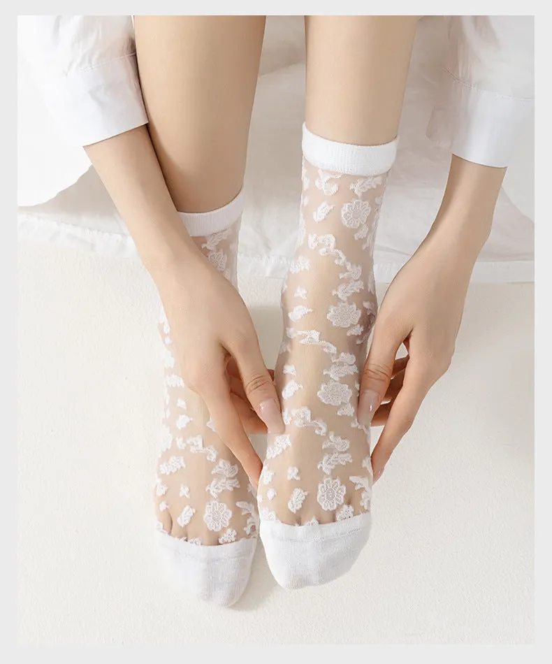 7 Pairs Women Summer Artsy Flower Lace Socks