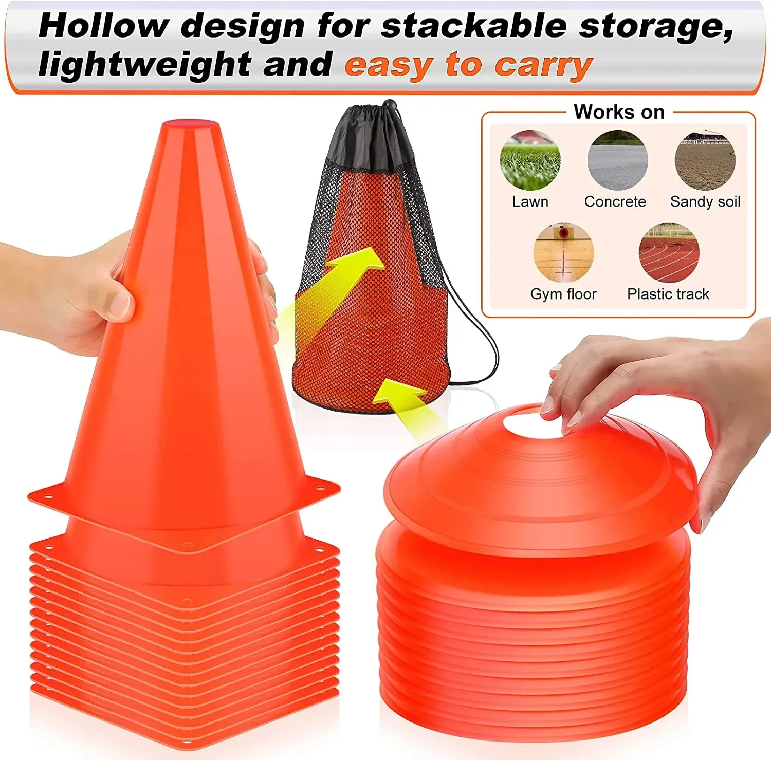 9'' Cones Sports, 24 Pack Soccer Football Basketball Plastic Orange Cone