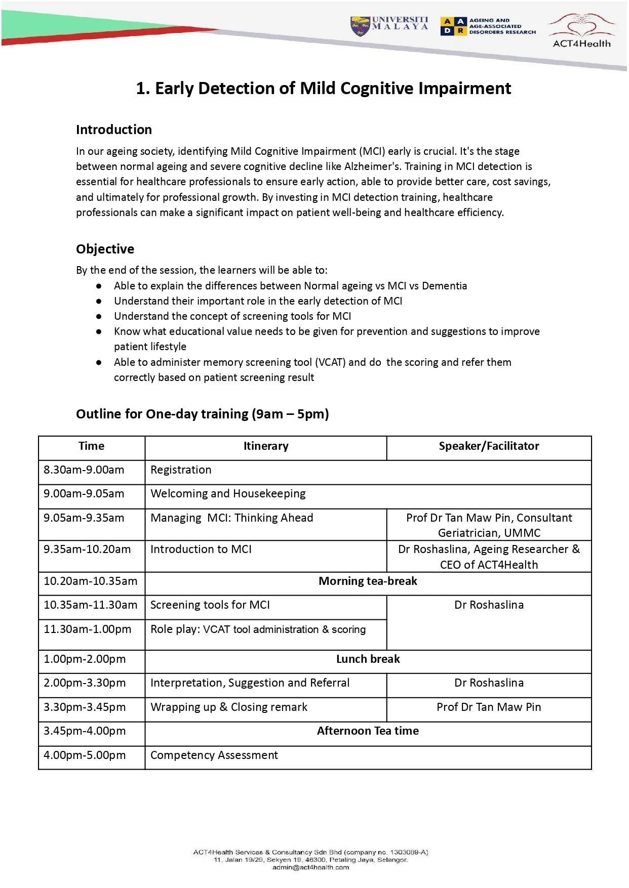 ACT4Health Early Detection of  Mild Cognitive Impairment (MCI) training among Pharmacists (18 June 2025)