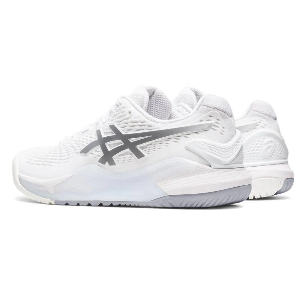 Asics Gel Resolution 9 Women's Tennis Shoe (White/Silver)