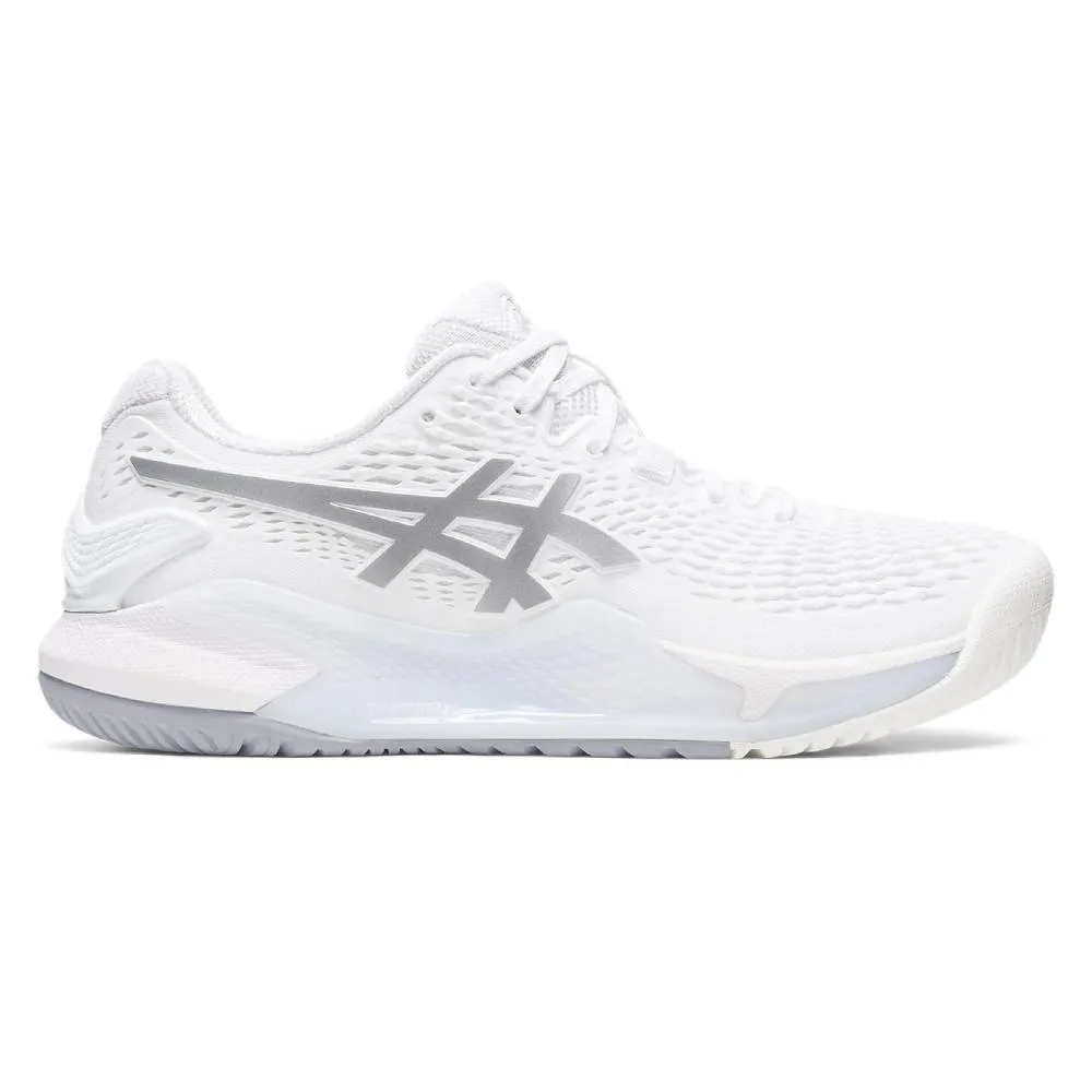 Asics Gel Resolution 9 Women's Tennis Shoe (White/Silver)