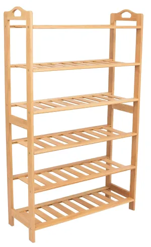 BirdRock Home Free Standing Bamboo Shoe Rack with Handles - 6 Tier - Wood - Closets and Entryway - Organizer - Fits 18 Pairs of Shoes