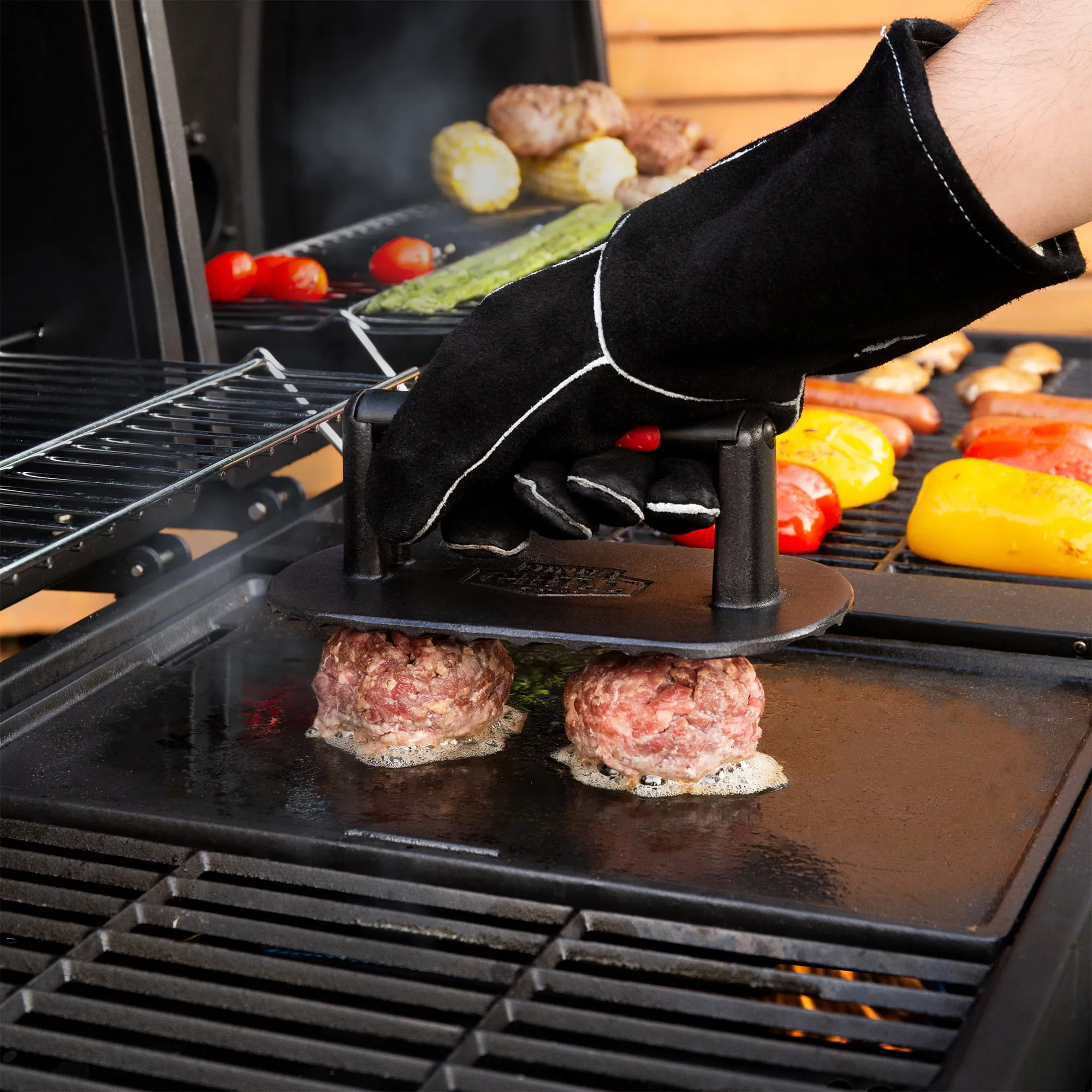 Cast Iron Large 9.27" 2 Pound Pre-seasoned Grill Griddle Burger Press Black NEW