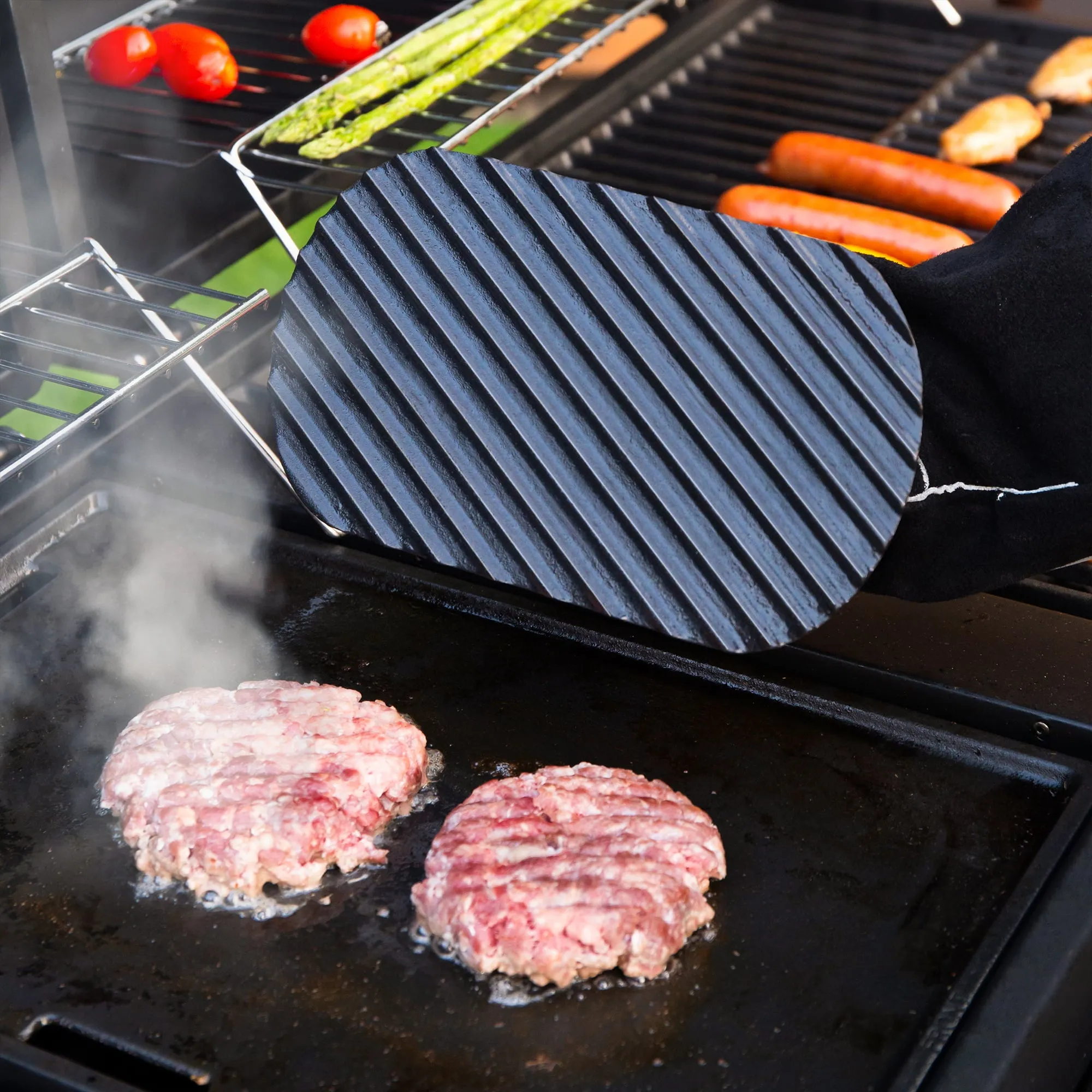 Cast Iron Large 9.27" 2 Pound Pre-seasoned Grill Griddle Burger Press Black NEW