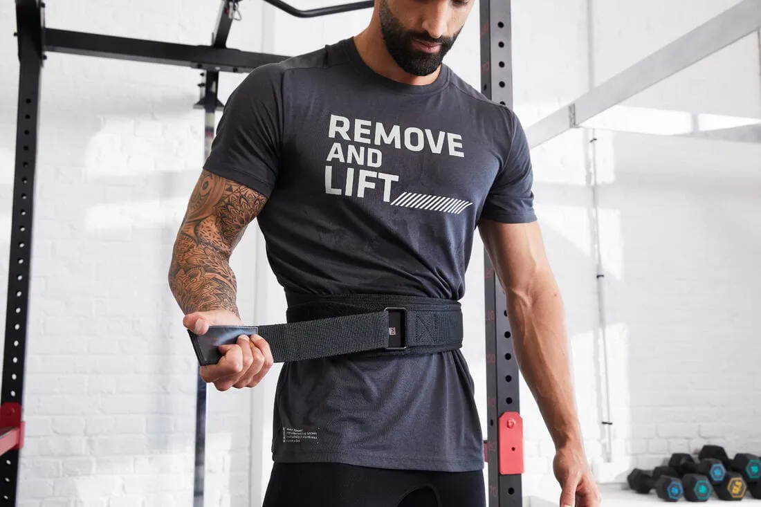 Ceinture lombaire de musculation, double système de fermeture en nylon - noire