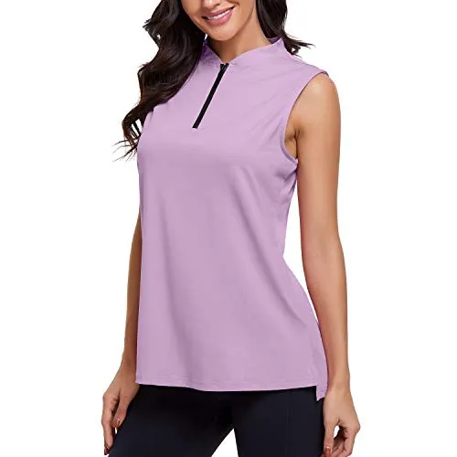 CHICHO Polo Shirts for Women,Mama Like UV Sport Top Sun Protection Golf Sleeveless Tops T-Shirt Moisture Wicking UPF50  Tennis Tank Top Dry Fit Clothes Summer Wear Pink Large