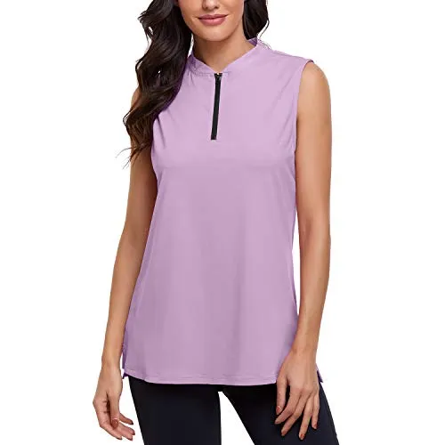 CHICHO Polo Shirts for Women,Mama Like UV Sport Top Sun Protection Golf Sleeveless Tops T-Shirt Moisture Wicking UPF50  Tennis Tank Top Dry Fit Clothes Summer Wear Pink Large