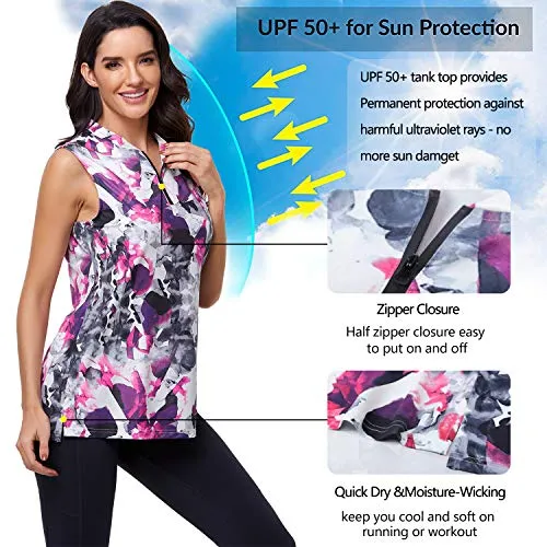 CHICHO Polo Shirts for Women,Mama Like UV Sport Top Sun Protection Golf Sleeveless Tops T-Shirt Moisture Wicking UPF50  Tennis Tank Top Dry Fit Clothes Summer Wear Pink Large