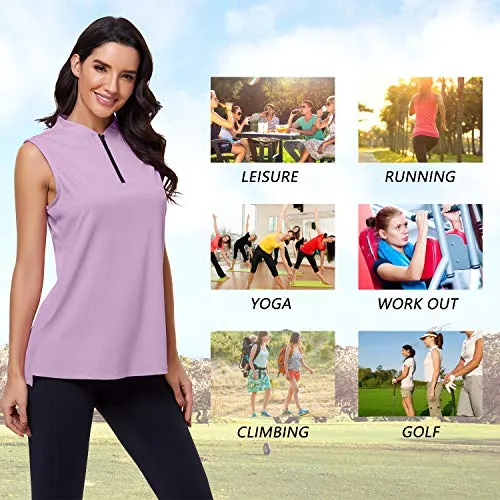 CHICHO Polo Shirts for Women,Mama Like UV Sport Top Sun Protection Golf Sleeveless Tops T-Shirt Moisture Wicking UPF50  Tennis Tank Top Dry Fit Clothes Summer Wear Pink Large