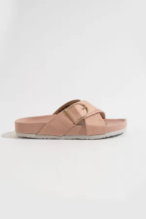 Criss Cross Buckle Strap Suede Sliders