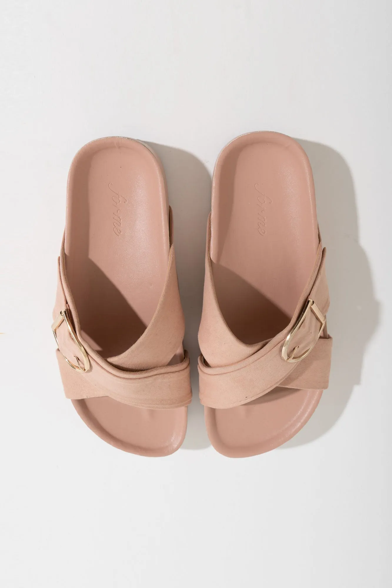 Criss Cross Buckle Strap Suede Sliders