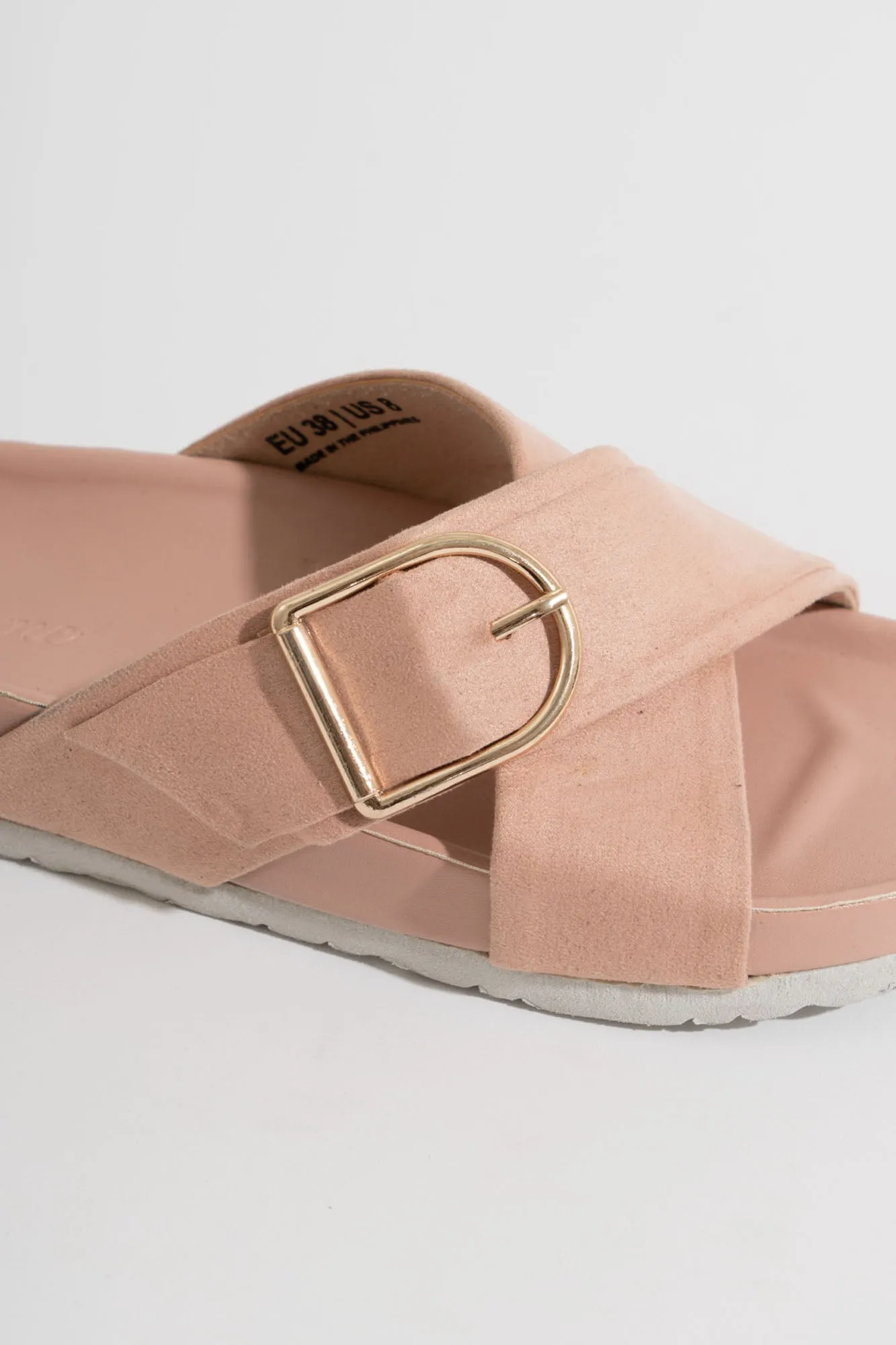 Criss Cross Buckle Strap Suede Sliders