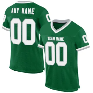 Custom Kelly Green White-Gray Mesh Authentic Throwback Football Jersey