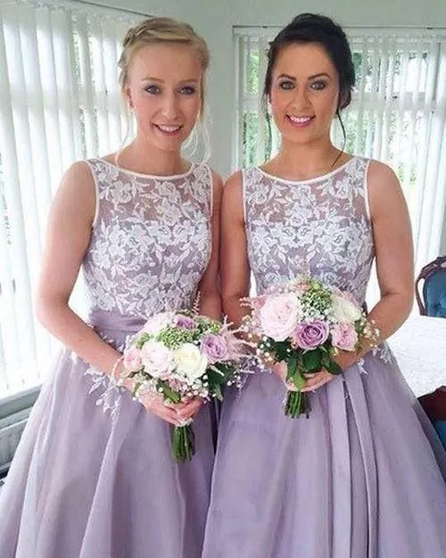 Cute Lavender Lace High Neck Bridesmaid Dress, Wedding Party Dresses, MB167