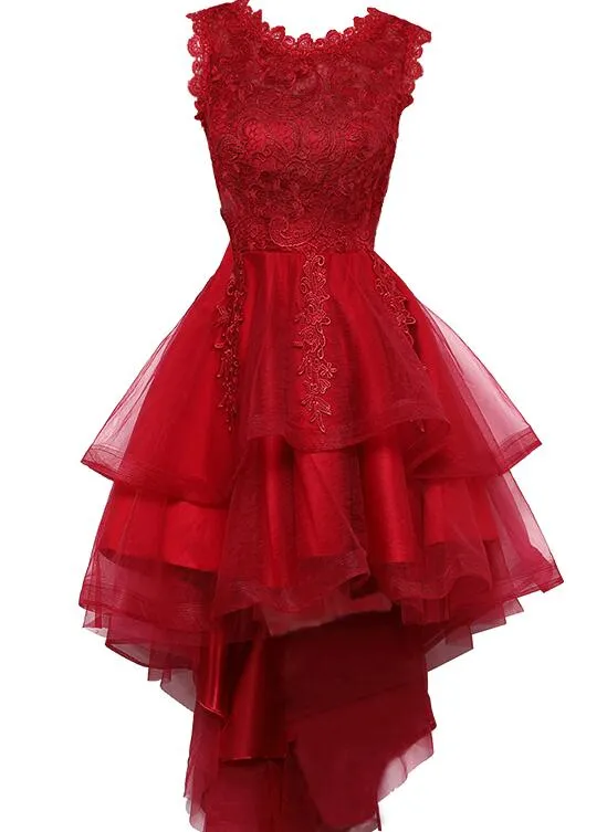 Cute Red High Low Dress, Red Party Dress , Homecoming Dress