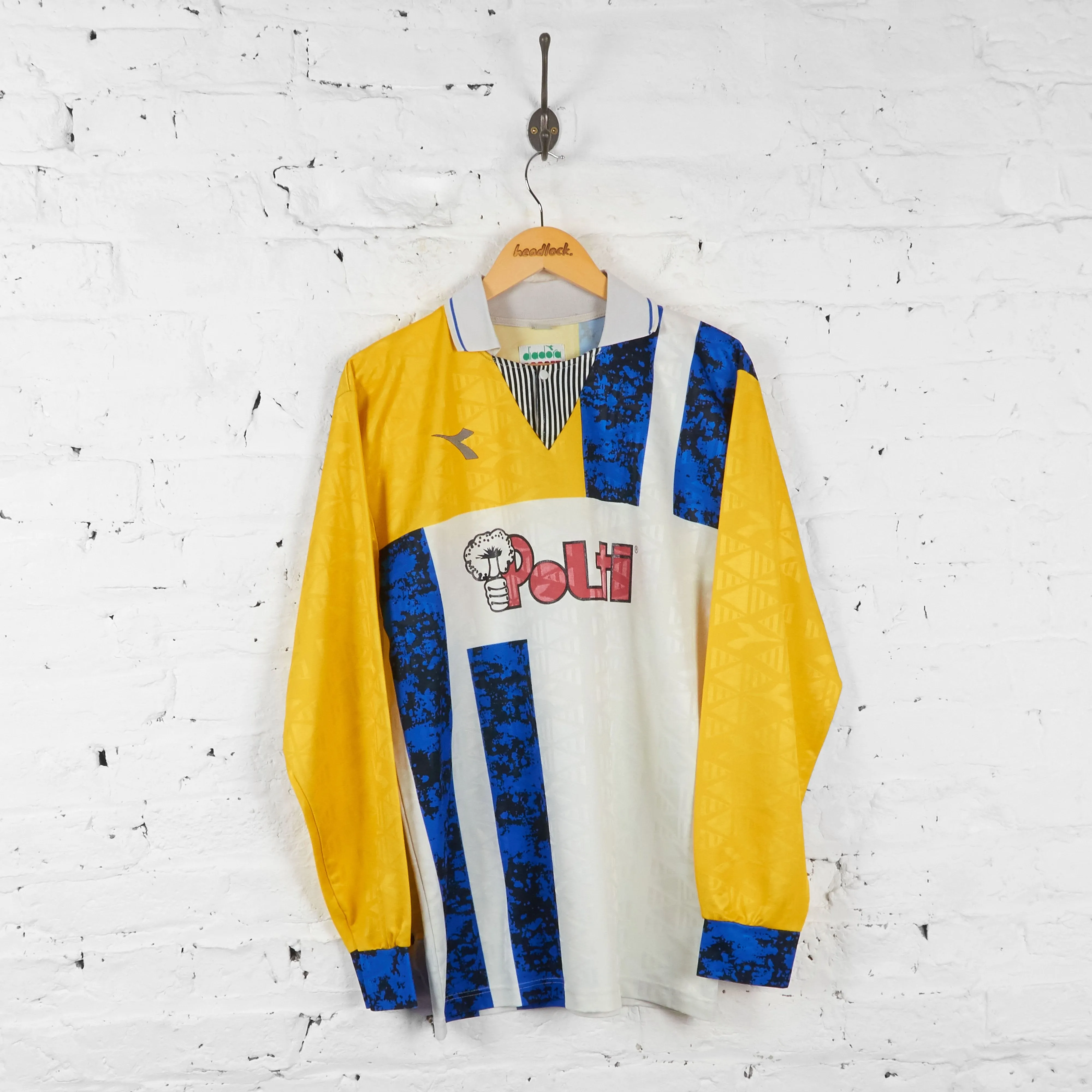 Diadora Long Sleeve 90s Football Shirt - White/Yellow/Blue - L