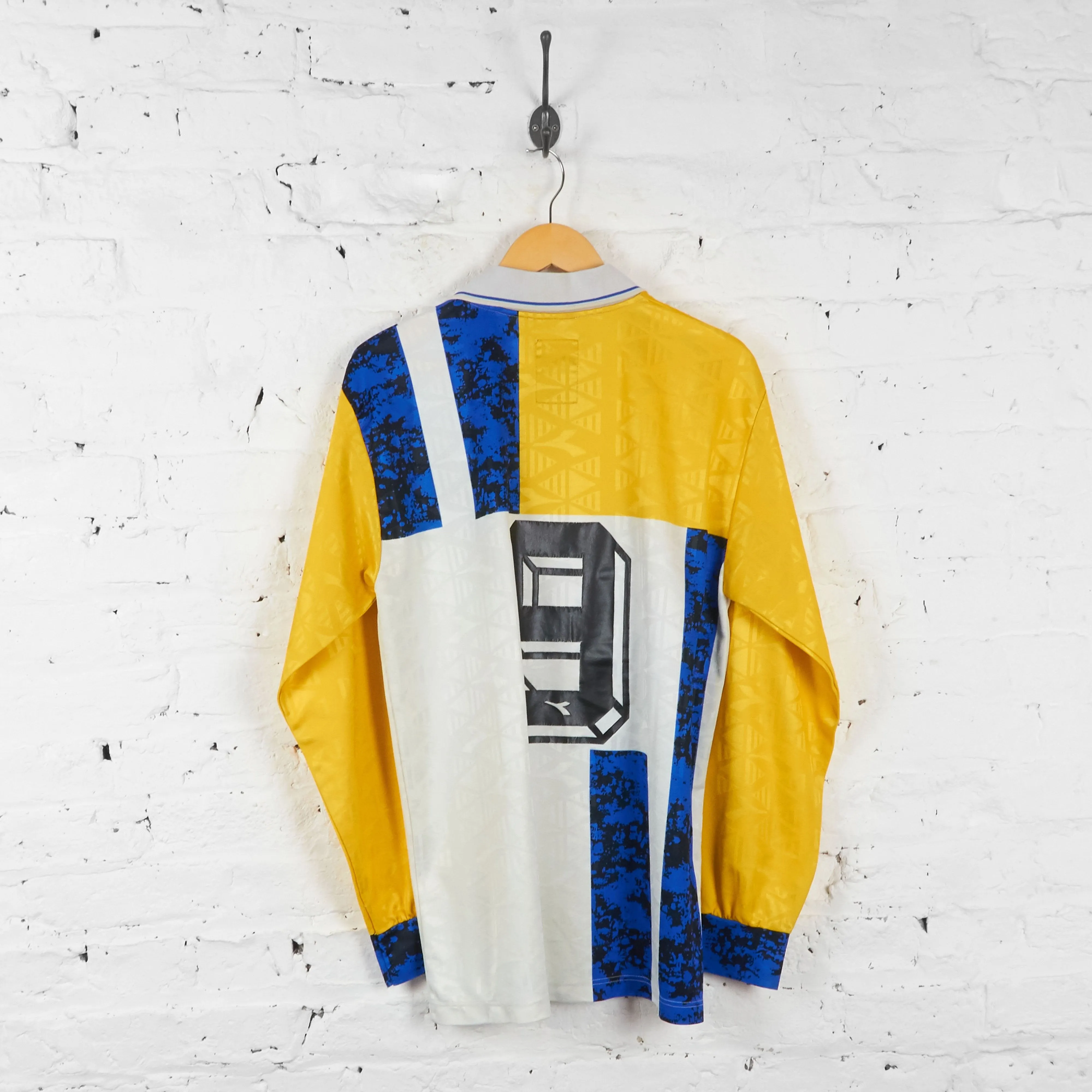 Diadora Long Sleeve 90s Football Shirt - White/Yellow/Blue - L