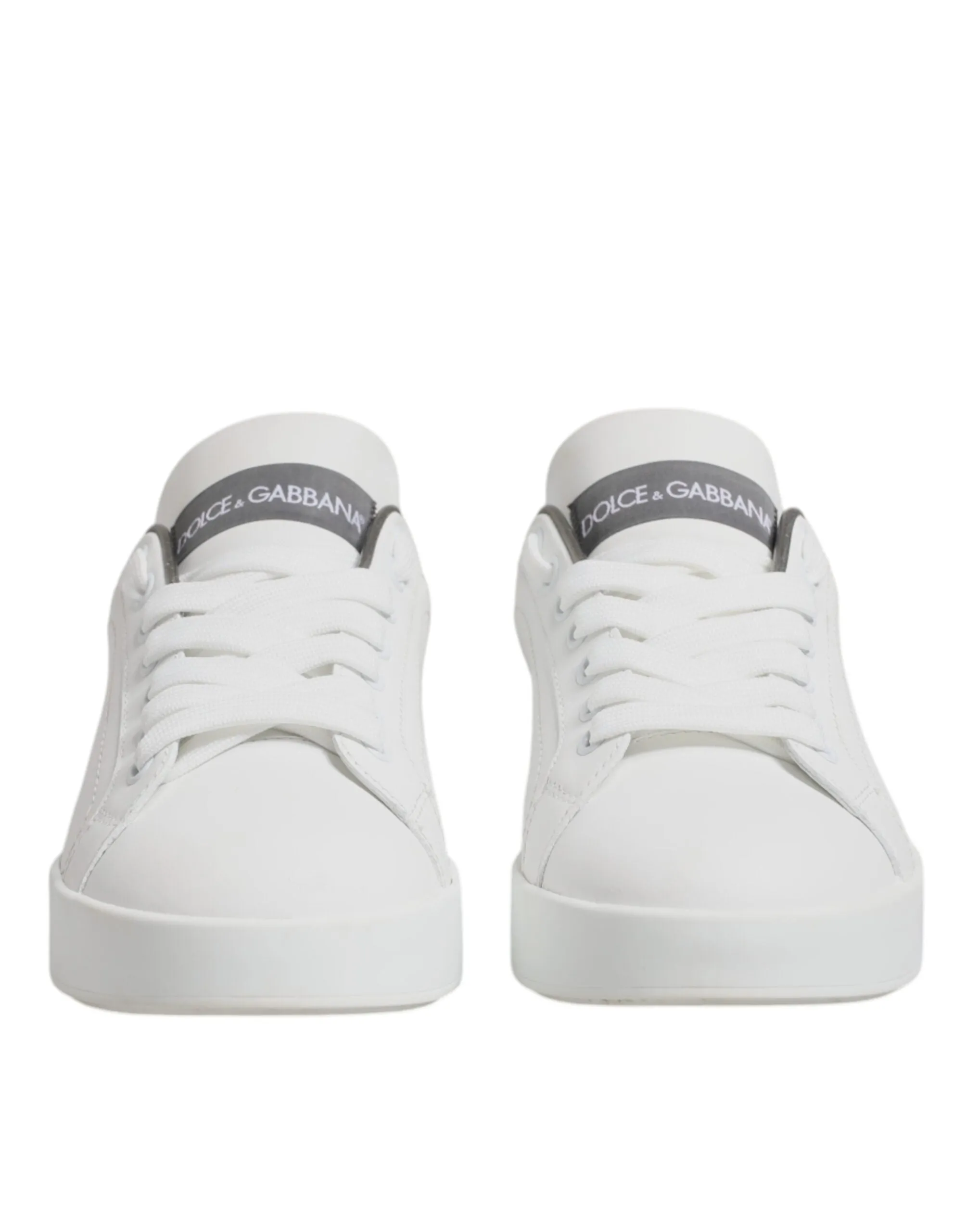 Dolce & Gabbana White Gray Leather Low Top Sneakers Shoes