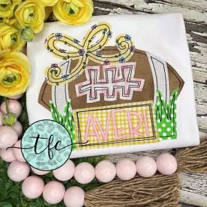 {Football w/Grass   Name plate} girl's applique tee