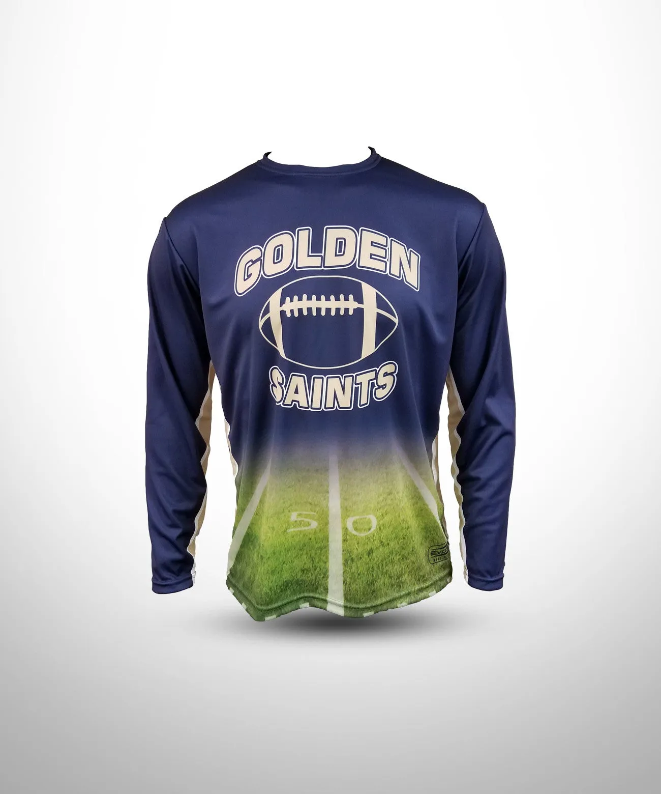 GOLDEN SAINTS Football Sublimated Crew Neck Long Sleeve Jersey NV FLD