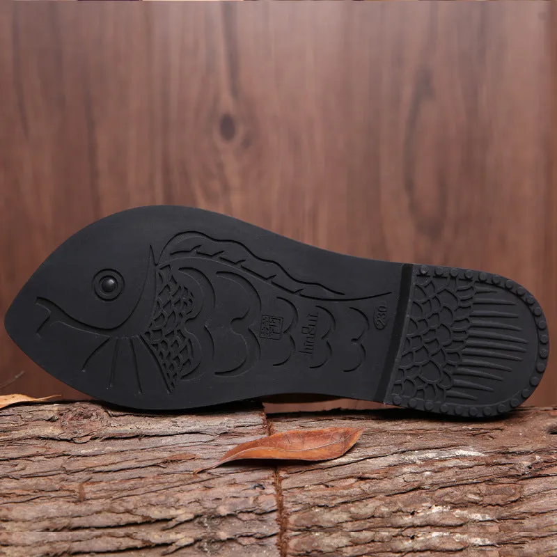 Handmade Leather Retro Women’s Soft Sole Flats with Flower Design