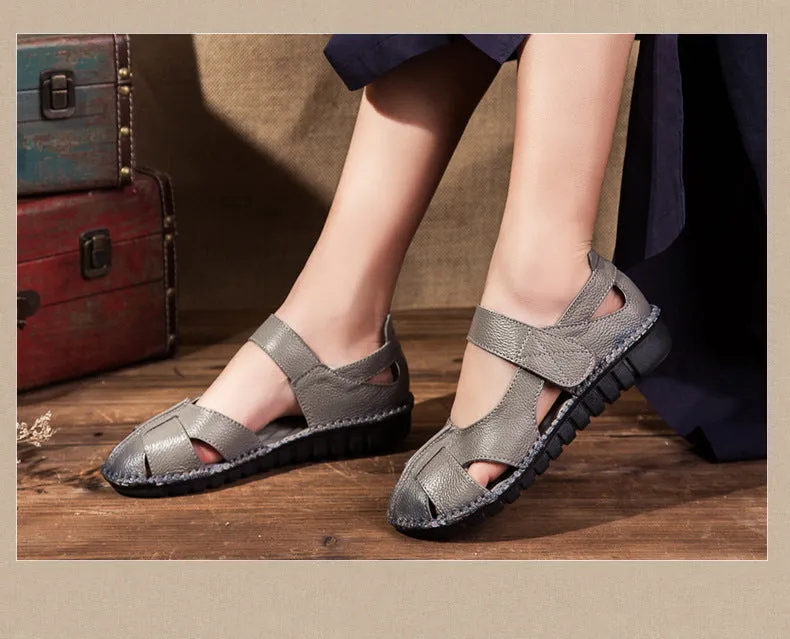 Handmade Vintage Leather Sandals Comfortable Soft Sole Casual Women's Shoes