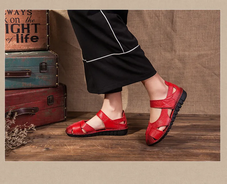 Handmade Vintage Leather Sandals Comfortable Soft Sole Casual Women's Shoes