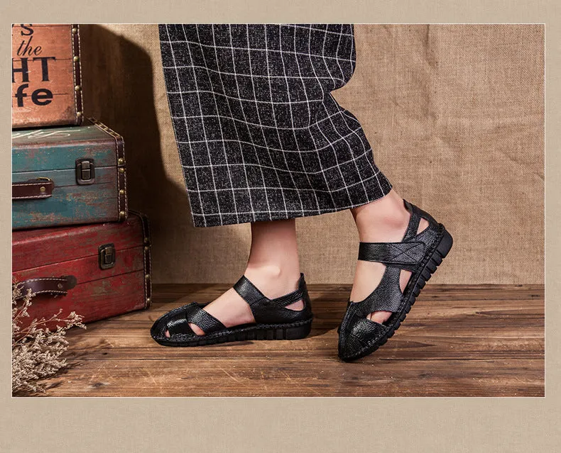 Handmade Vintage Leather Sandals Comfortable Soft Sole Casual Women's Shoes