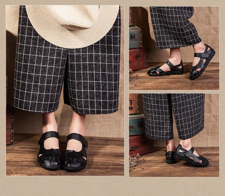 Handmade Vintage Leather Sandals Comfortable Soft Sole Casual Women's Shoes