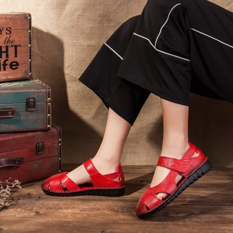 Handmade Vintage Leather Sandals Comfortable Soft Sole Casual Women's Shoes