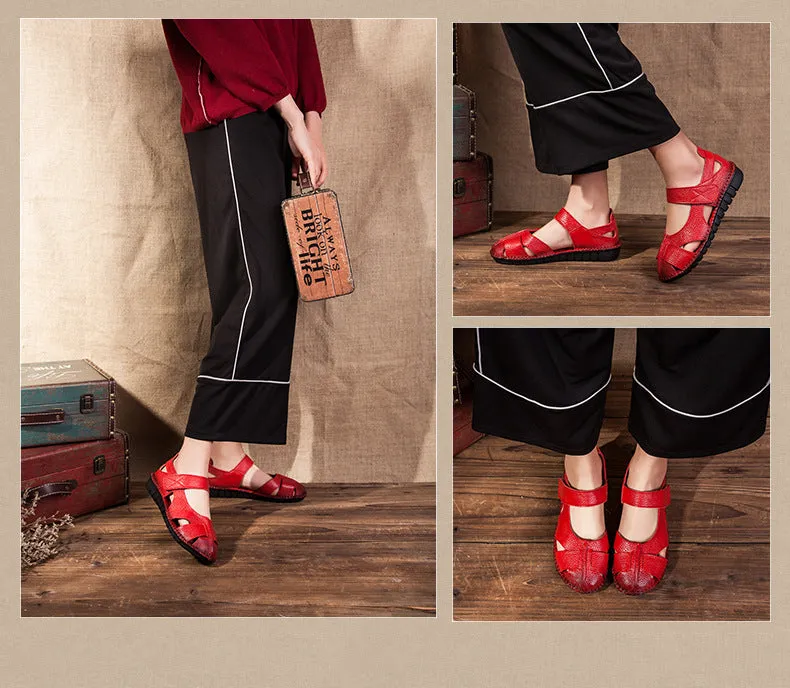 Handmade Vintage Leather Sandals Comfortable Soft Sole Casual Women's Shoes