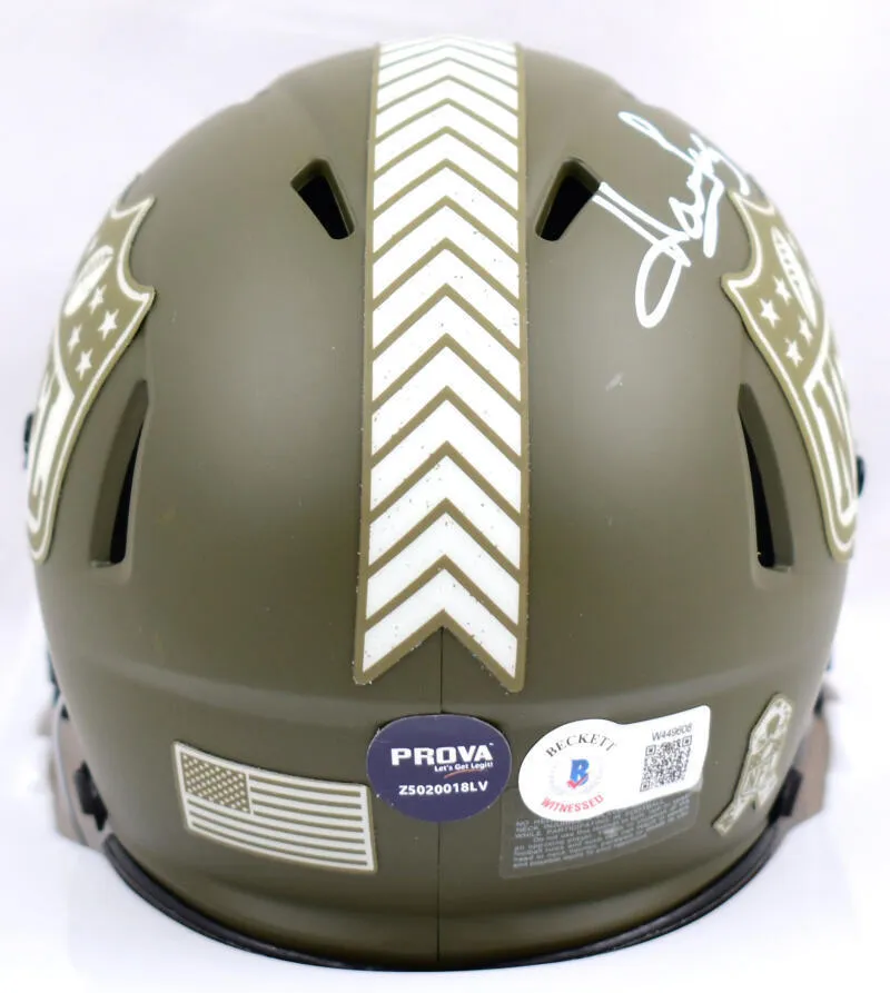 Howie Long Signed NFL Salute to Service Speed Mini Helmet-Beckett W Hologram