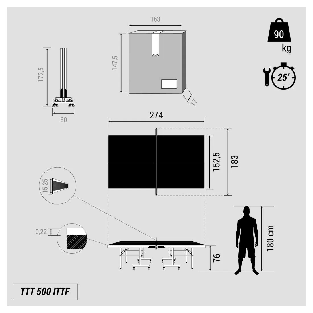 ITTF Approved Club/School Table Tennis Table TTT 500