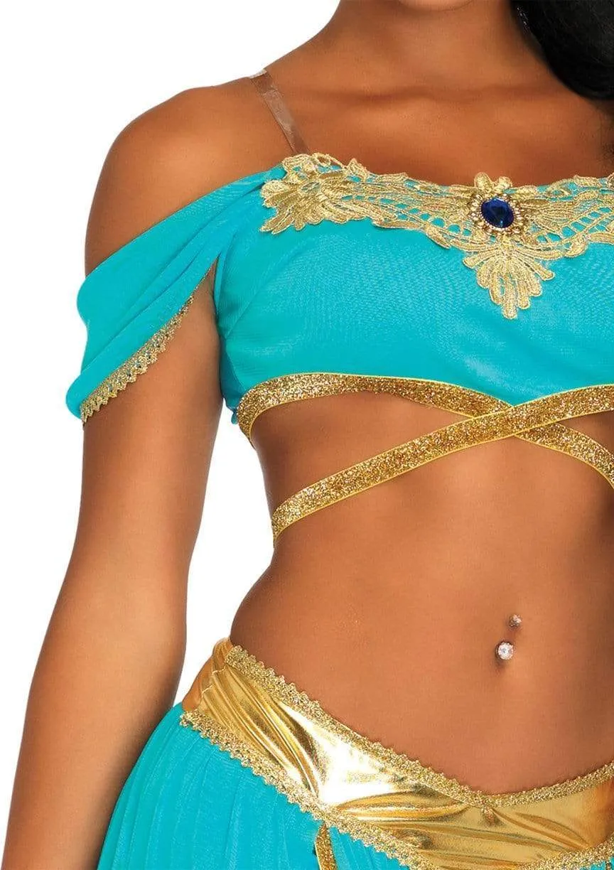 Jasmine Oasis Princess Arabian Sexy Belly Dancer Genie Womens Costume