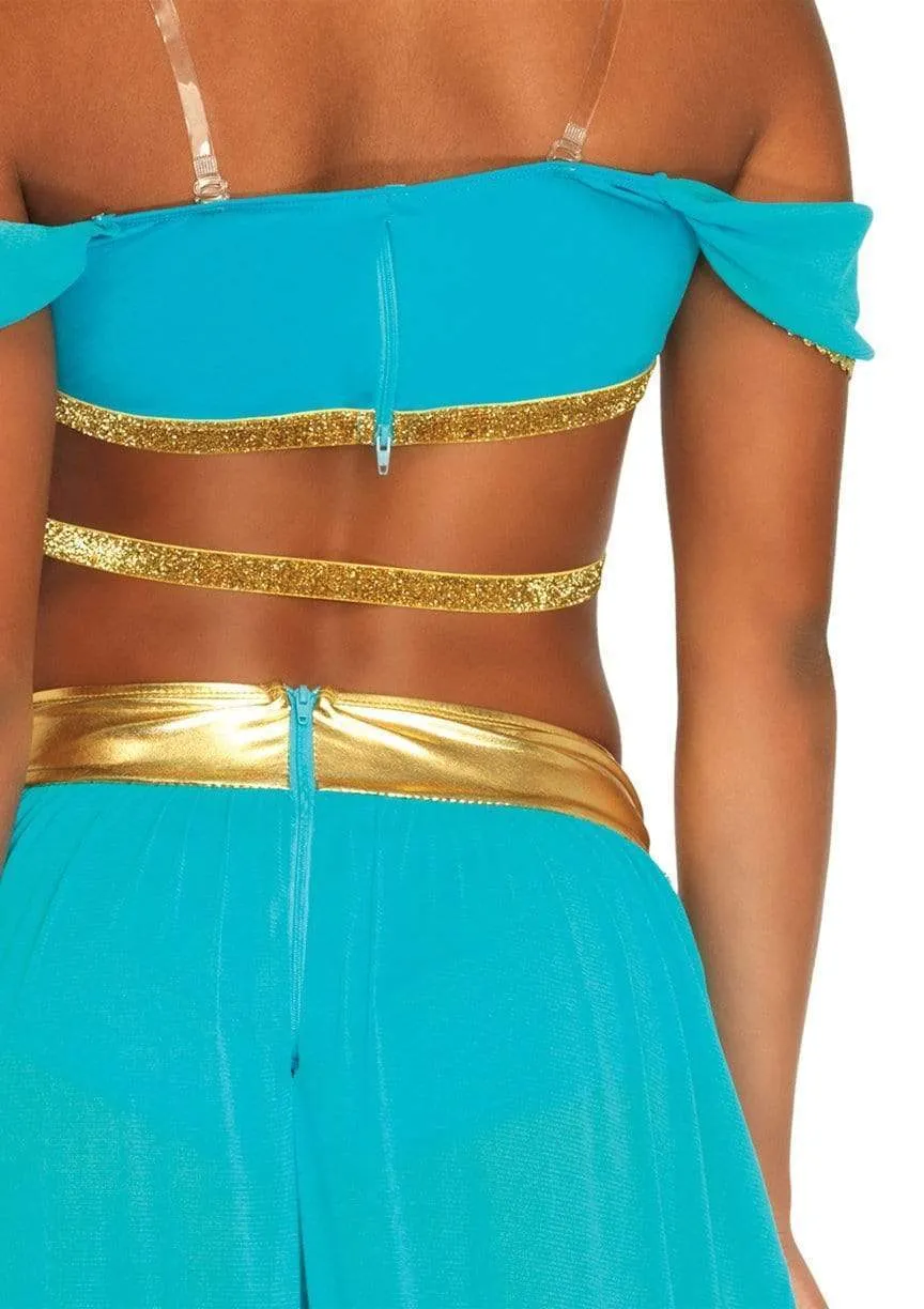 Jasmine Oasis Princess Arabian Sexy Belly Dancer Genie Womens Costume