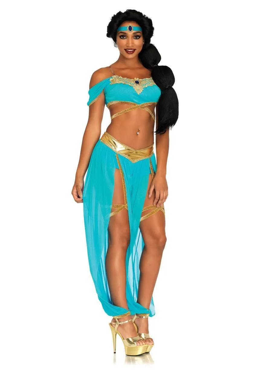 Jasmine Oasis Princess Arabian Sexy Belly Dancer Genie Womens Costume