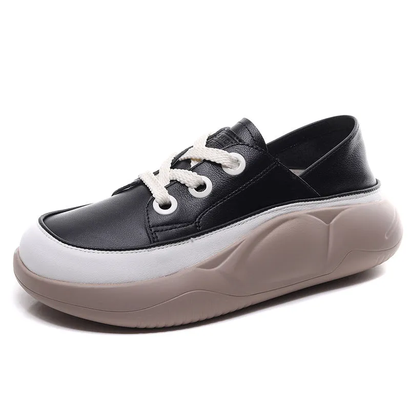 Leather Lightweight Sports Casual Women's Shoes Lace Up Fashion All-match Shoes