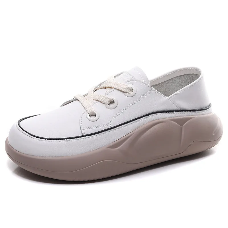 Leather Lightweight Sports Casual Women's Shoes Lace Up Fashion All-match Shoes