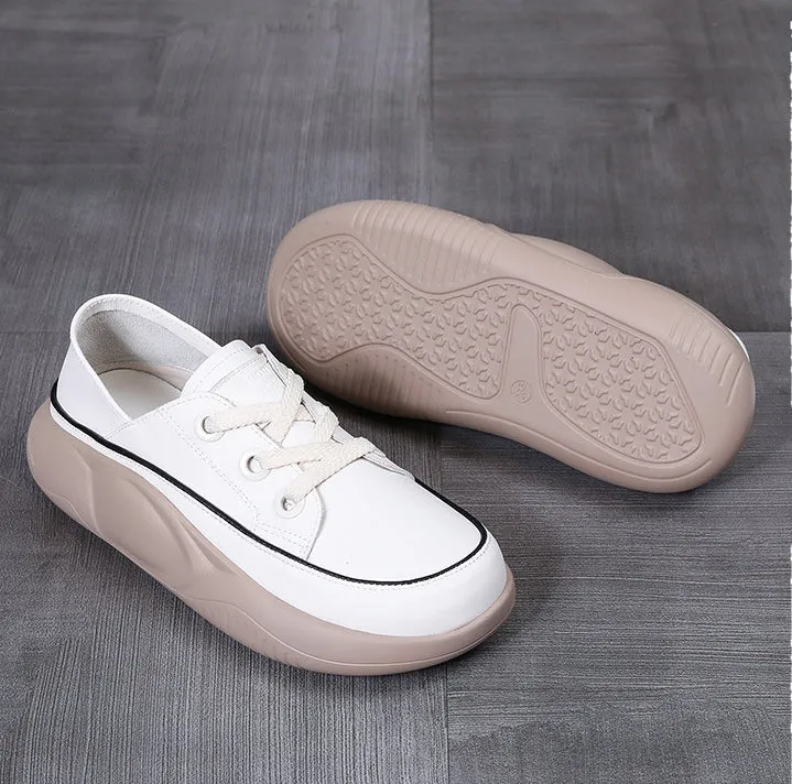 Leather Lightweight Sports Casual Women's Shoes Lace Up Fashion All-match Shoes