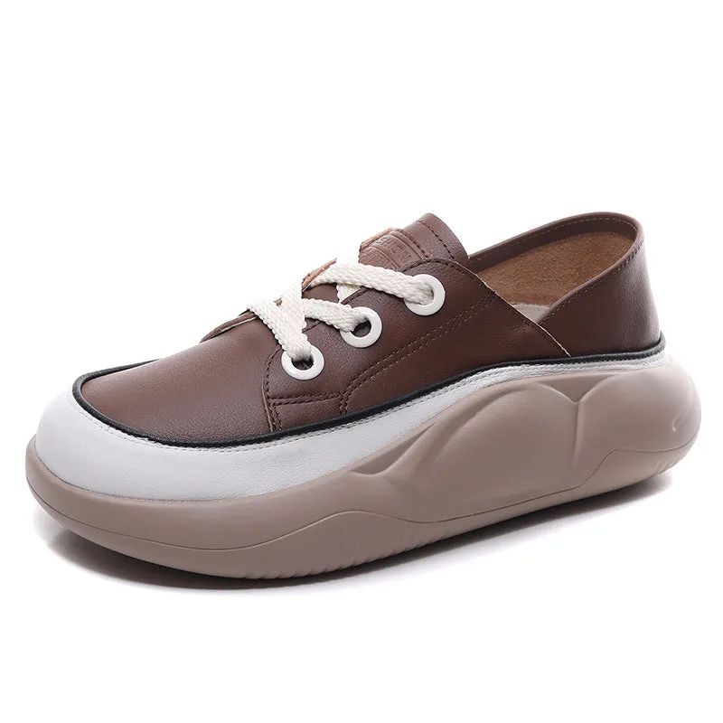 Leather Lightweight Sports Casual Women's Shoes Lace Up Fashion All-match Shoes