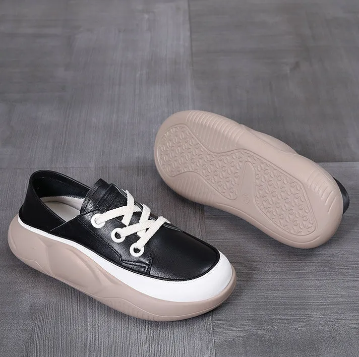Leather Lightweight Sports Casual Women's Shoes Lace Up Fashion All-match Shoes